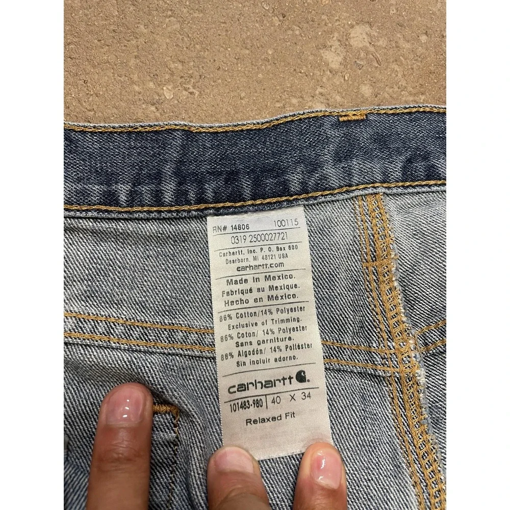 Carhartt 101483-980 Jeans Mens 40x34 Blue Med‎ Wash Relaxed Straight Distressed